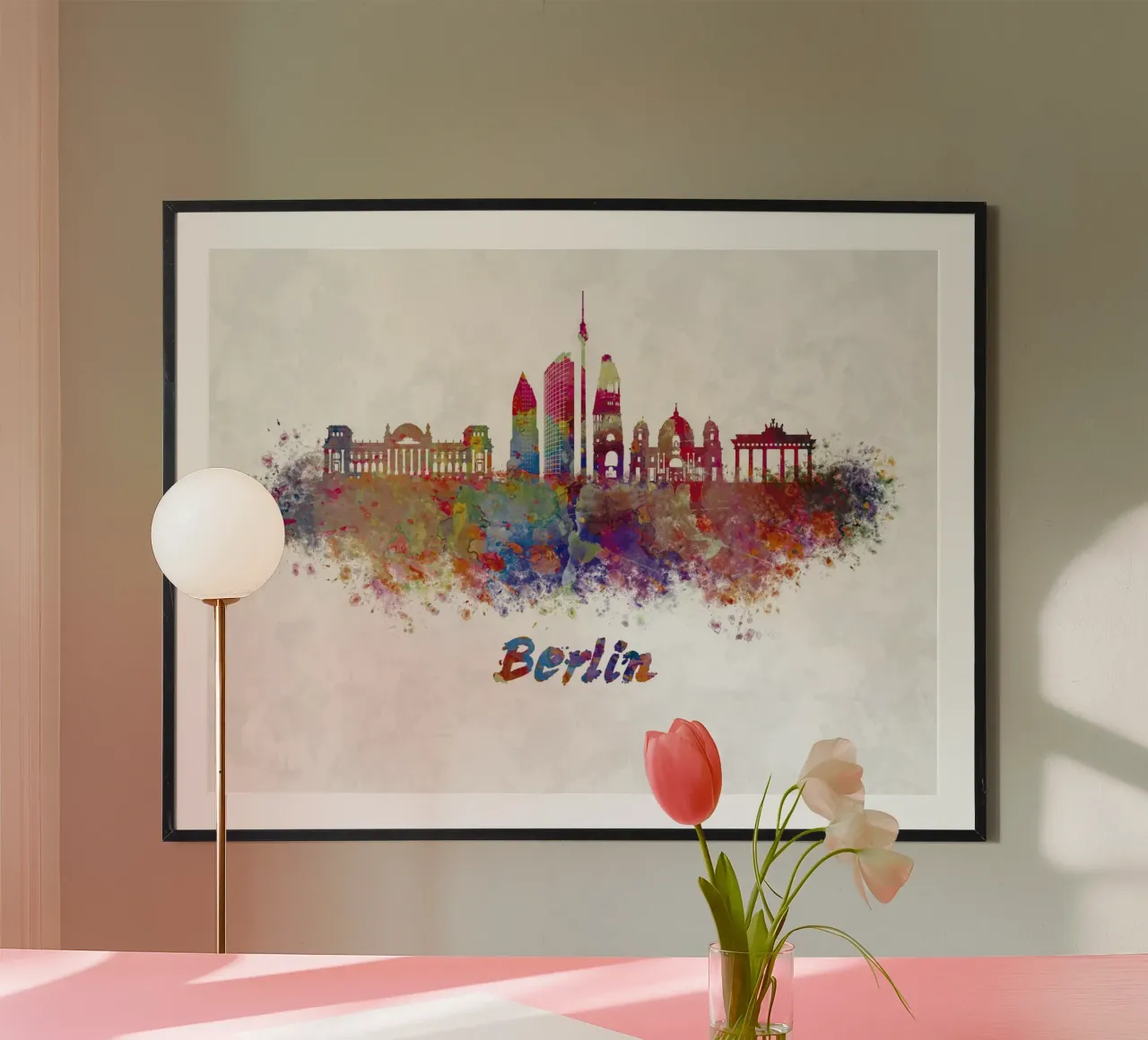 Lo skyline di Berlino in acquerello poster con telaio in alluminio da 🎁 ARTVI-SHOP