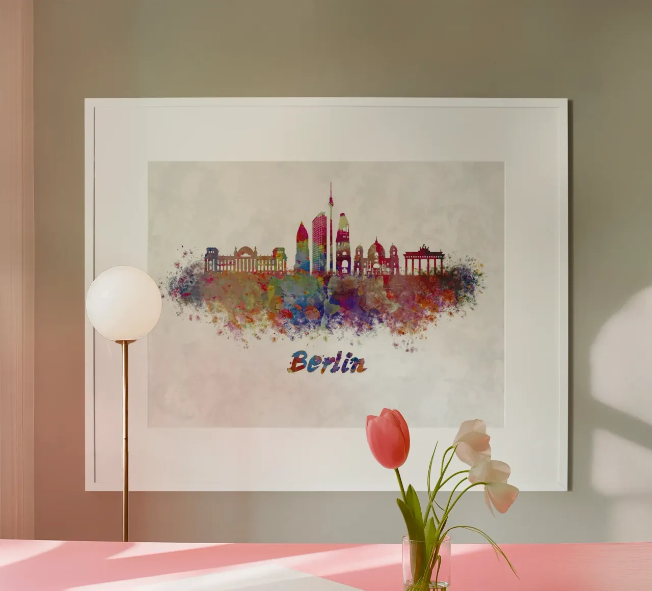 Lo skyline di Berlino in acquerello poster con telaio in alluminio da 🎁 ARTVI-SHOP