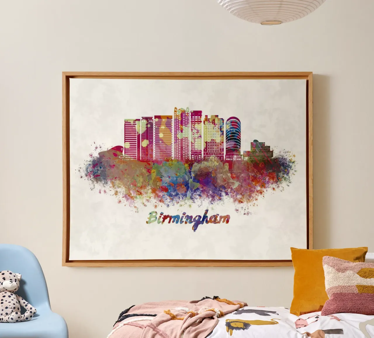 Lo skyline di Birmingham in acquerello tela con Cornice a cassetta da 🎁 ARTVI-SHOP