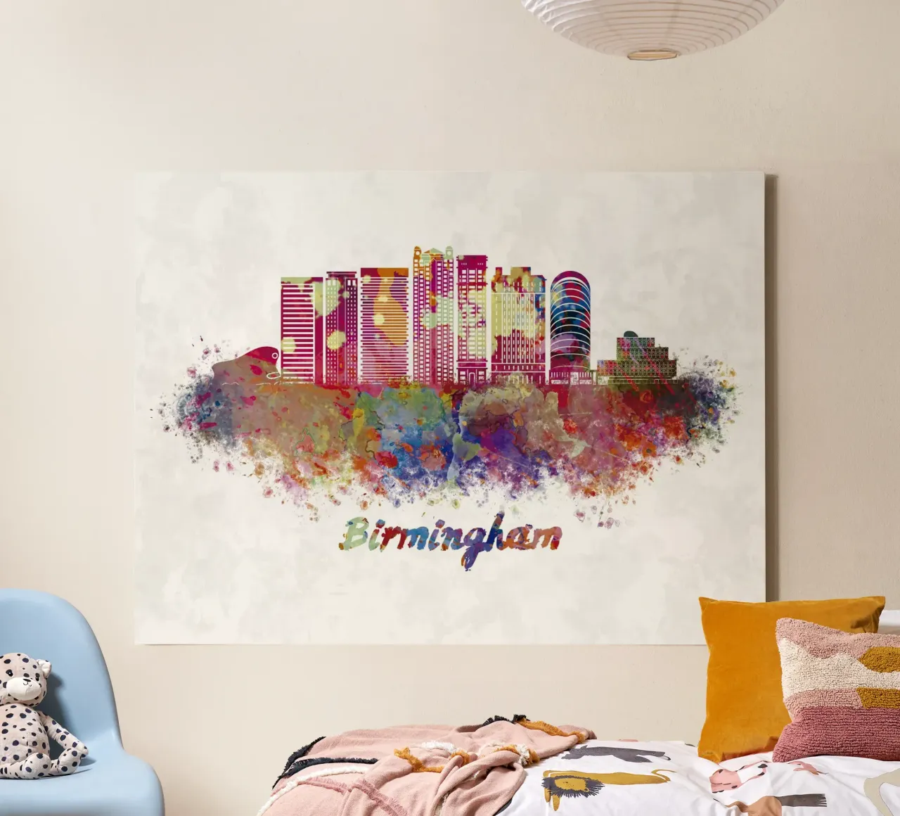Lo skyline di Birmingham in acquerello tela con Cornice a cassetta da 🎁 ARTVI-SHOP