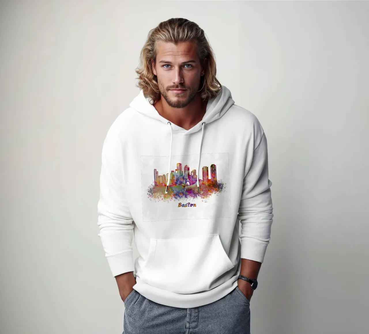 Lo skyline di Boston in acquerello felpa con cappuccio da ARTVI-SHOP