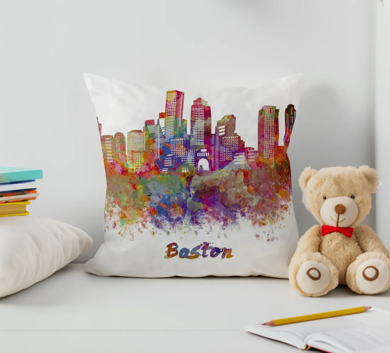 Lo skyline di Boston in acquerello cuscino da 🎁 ARTVI-SHOP