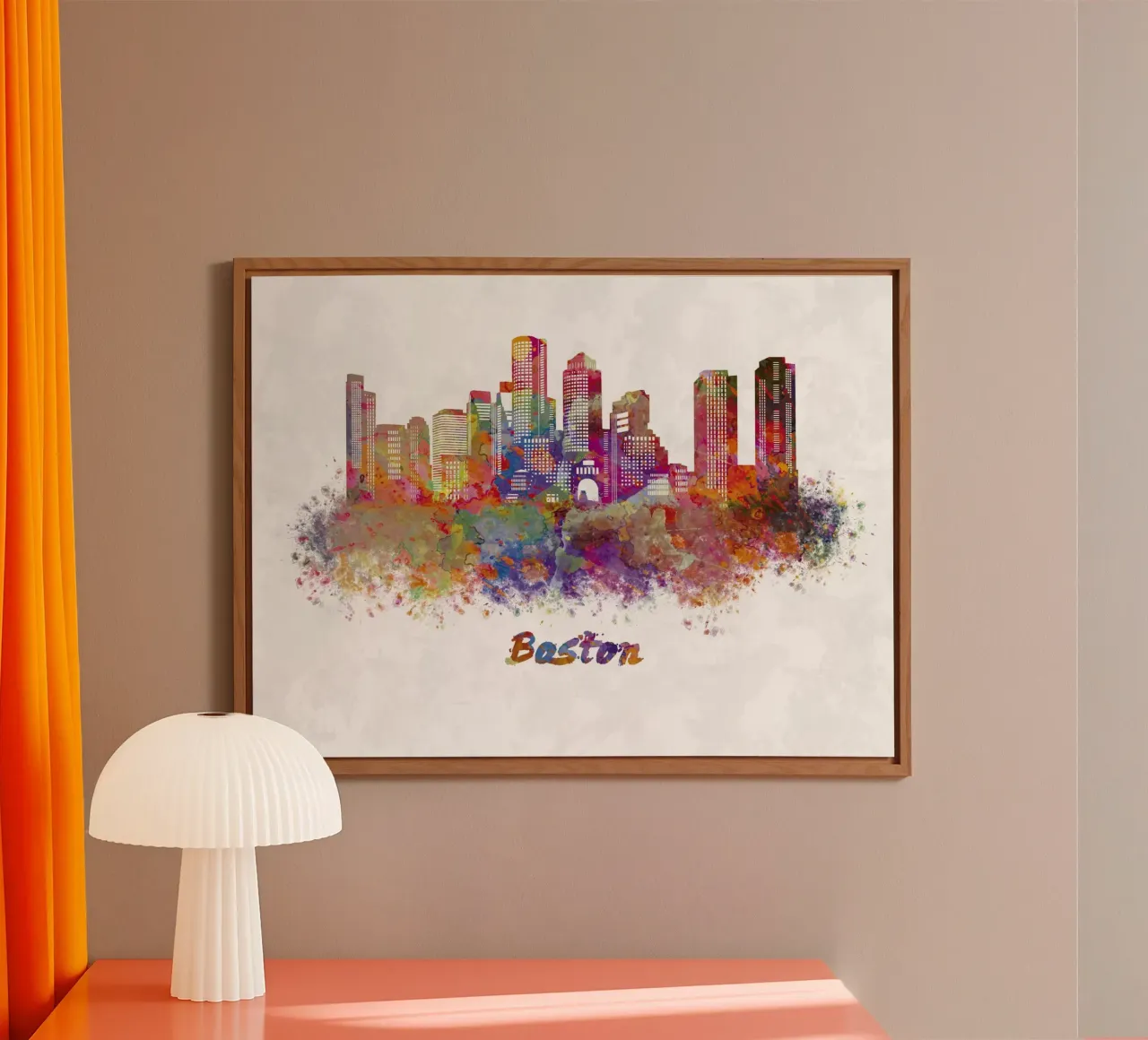 Lo skyline di Boston in acquerello alluminio dibond da 🎁 ARTVI-SHOP