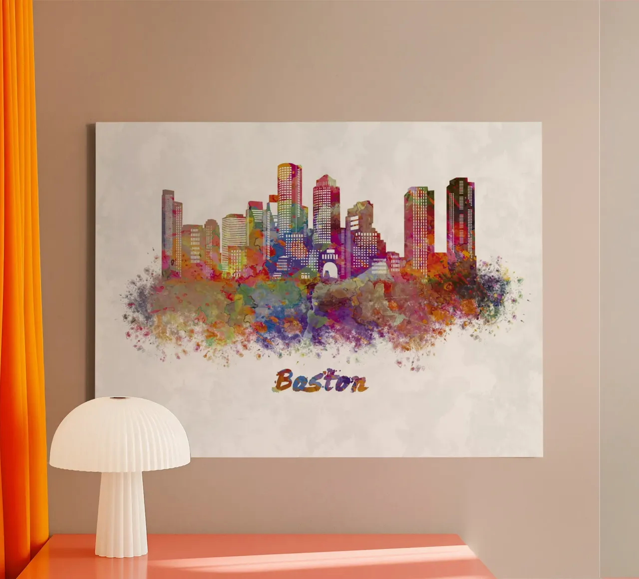 Lo skyline di Boston in acquerello tela con Cornice a cassetta da 🎁 ARTVI-SHOP