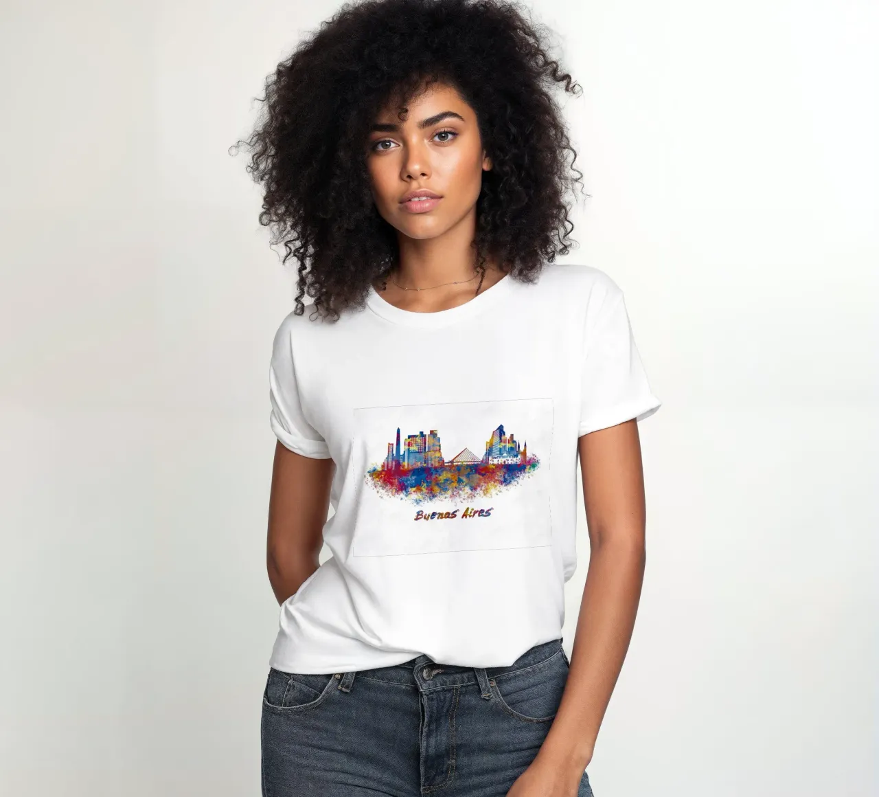 Buenos Aires skyline in watercolor women's fitted t-shirt by 🎁 ARTVI-SHOP