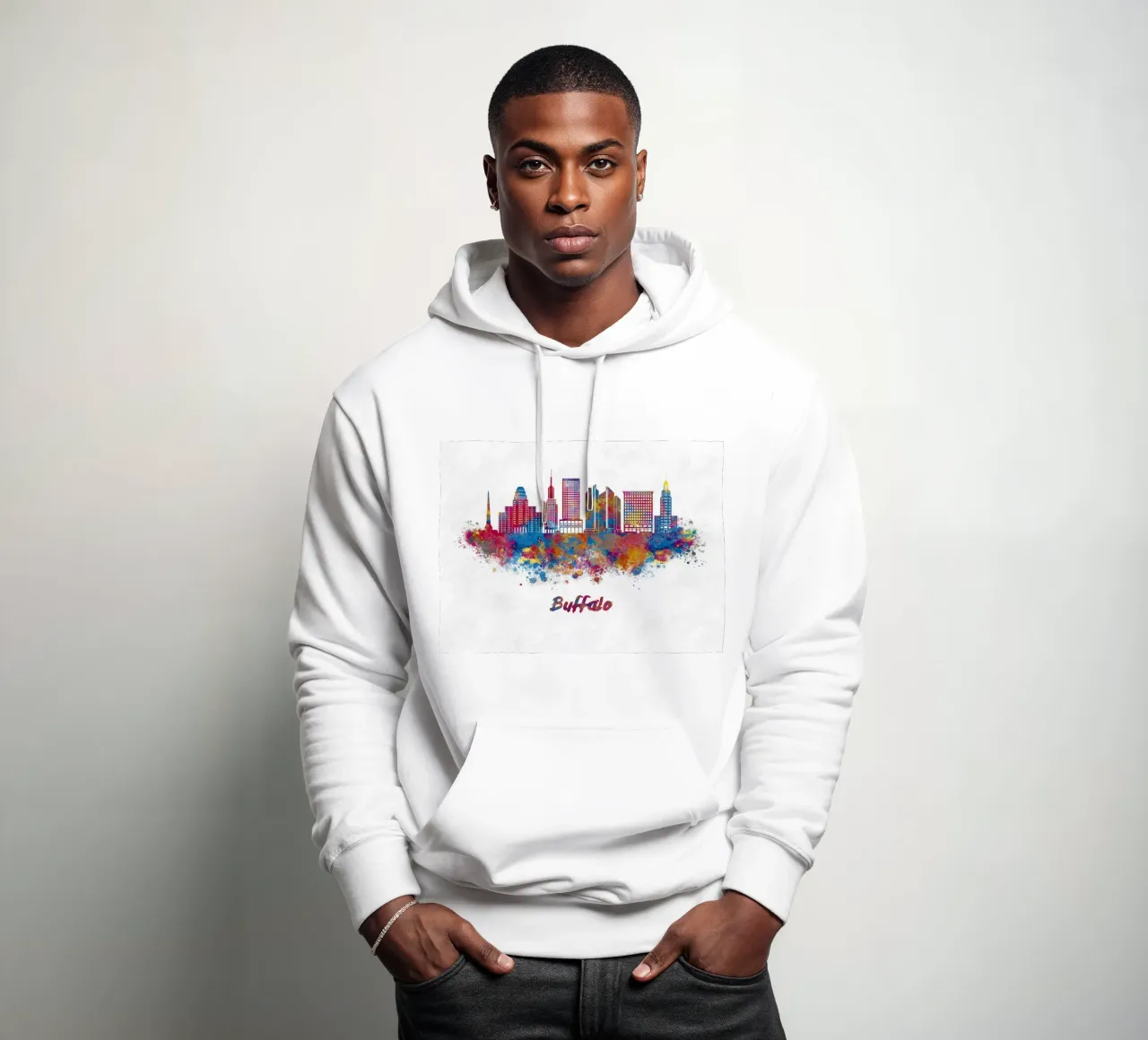 Lo skyline di Buffalo in acquerello felpa con cappuccio da ARTVI-SHOP