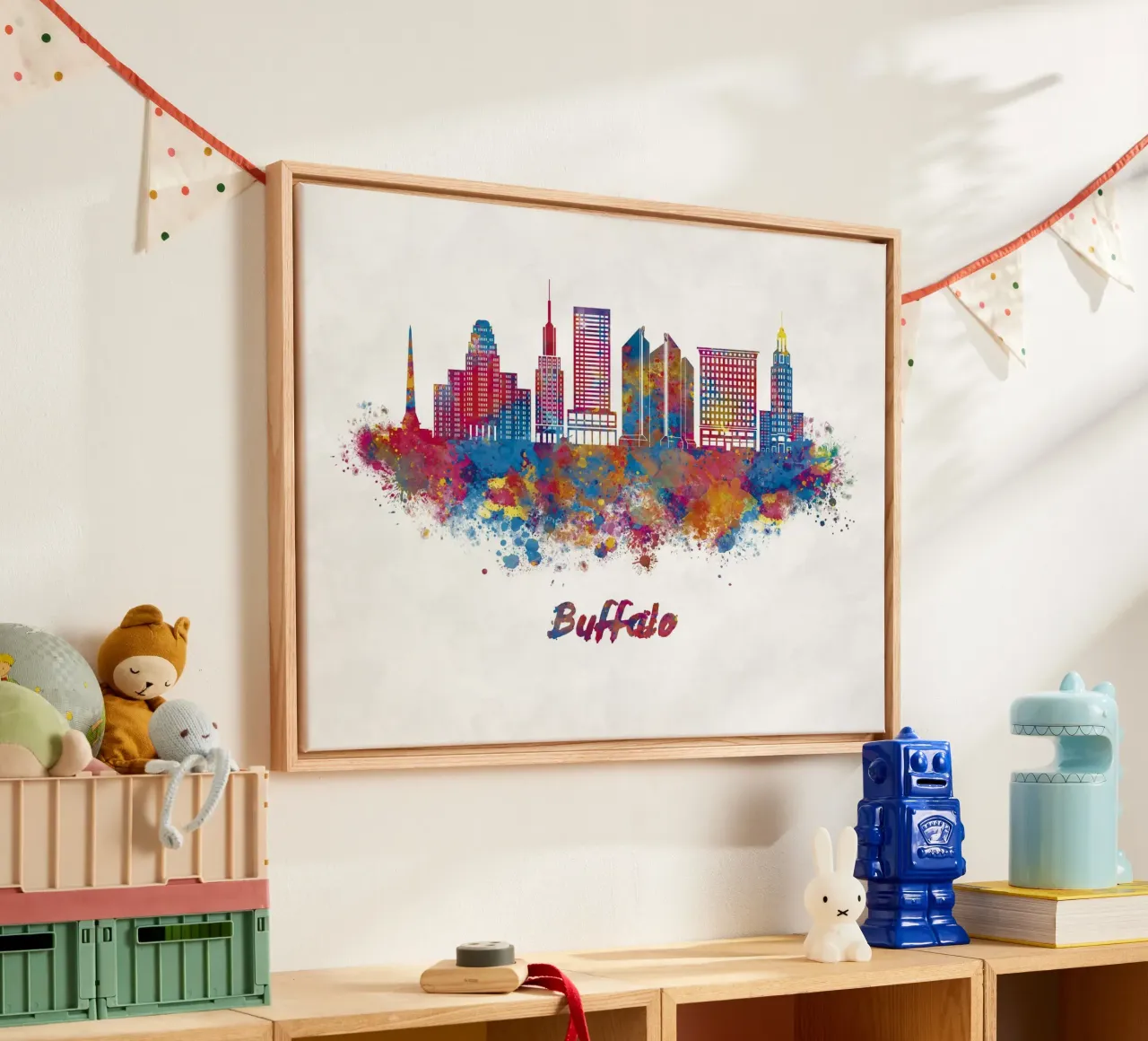 Lo skyline di Buffalo in acquerello tela con Cornice a cassetta da 🎁 ARTVI-SHOP