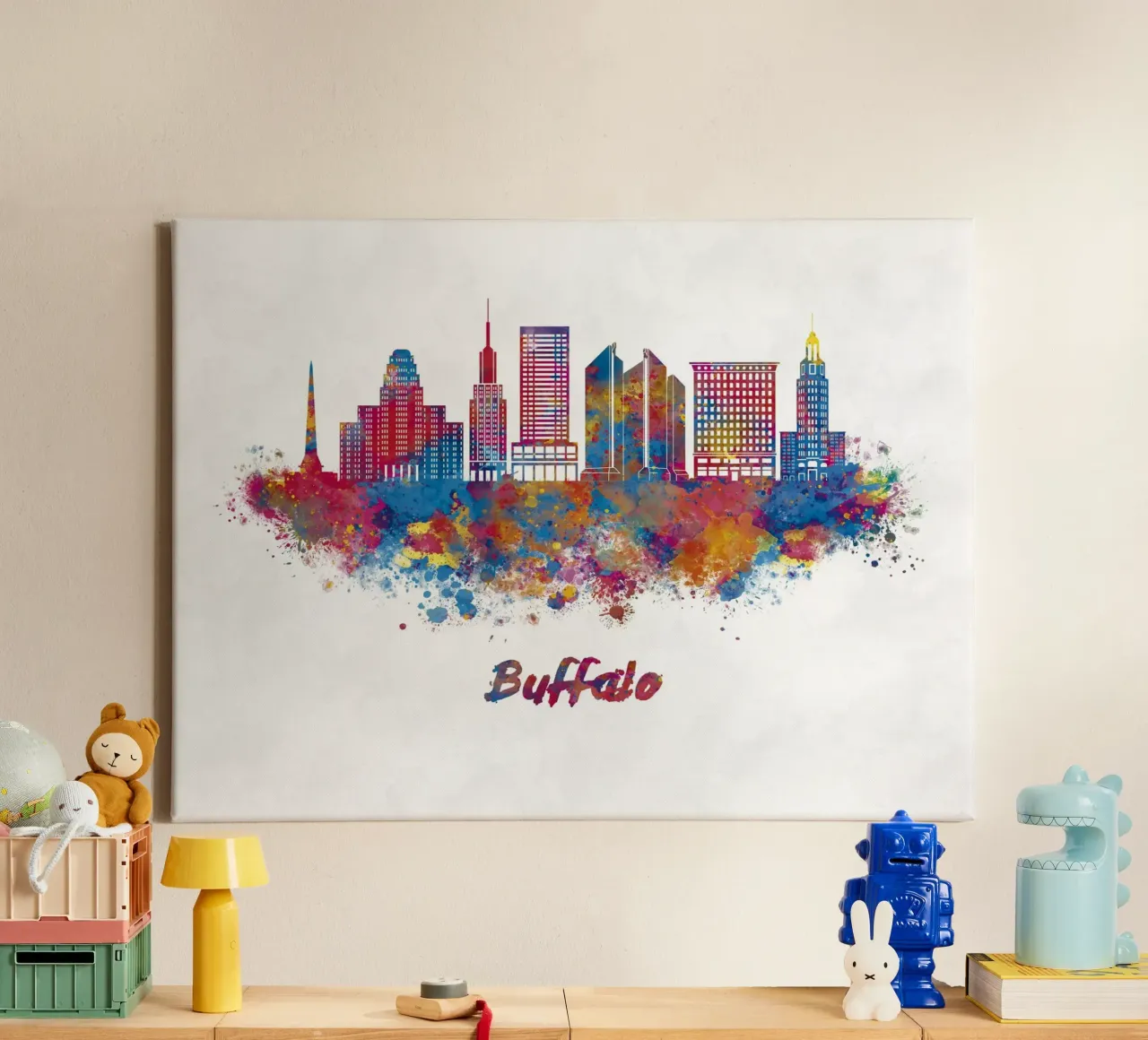 Lo skyline di Buffalo in acquerello tela con Cornice a cassetta da 🎁 ARTVI-SHOP
