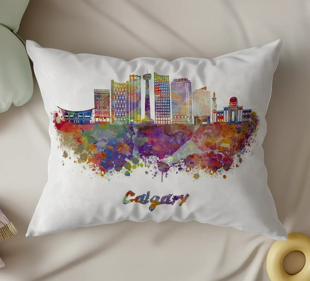 Lo skyline di Calgary in acquerello cuscino da ARTVI-SHOP