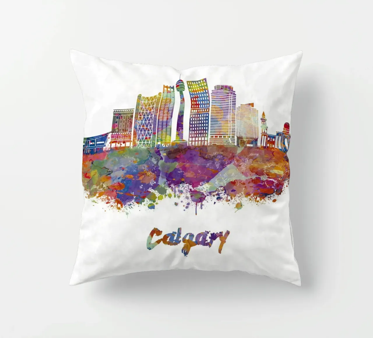 Lo skyline di Calgary in acquerello cuscino da ARTVI-SHOP