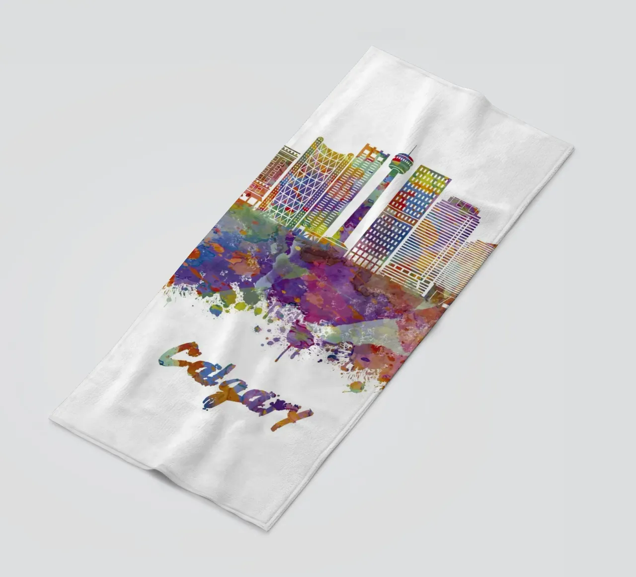 Lo skyline di Calgary in acquerello telo mare da ARTVI-SHOP