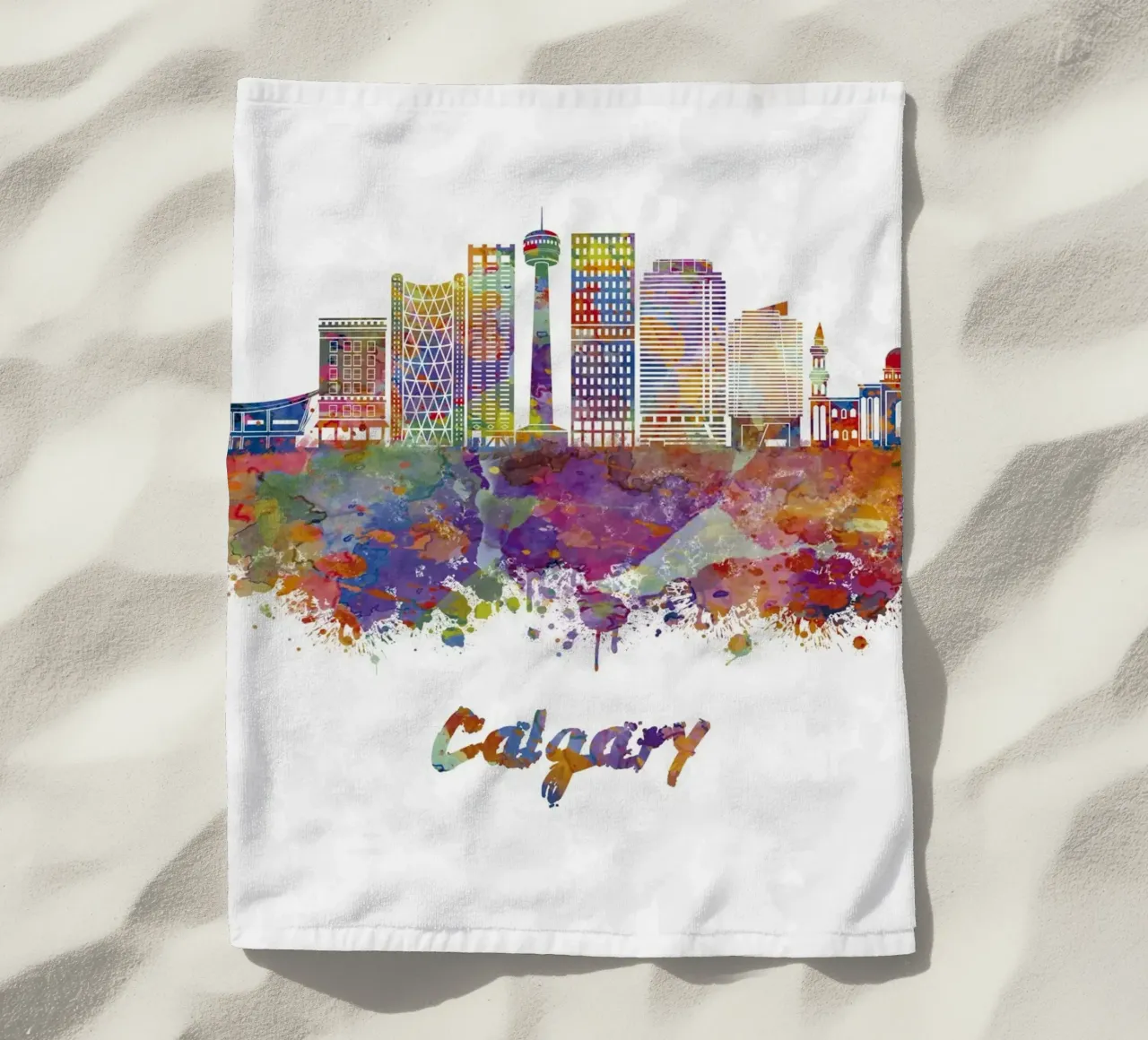 Lo skyline di Calgary in acquerello telo mare da ARTVI-SHOP