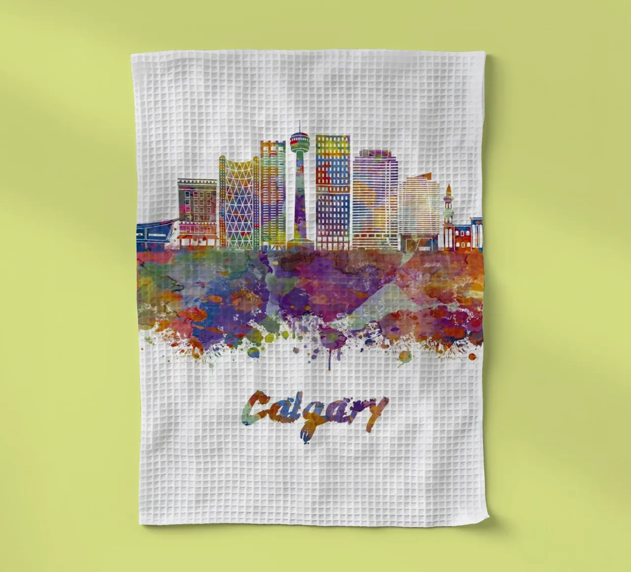 Lo skyline di Calgary in acquerello canovaccio da cucina da ARTVI-SHOP