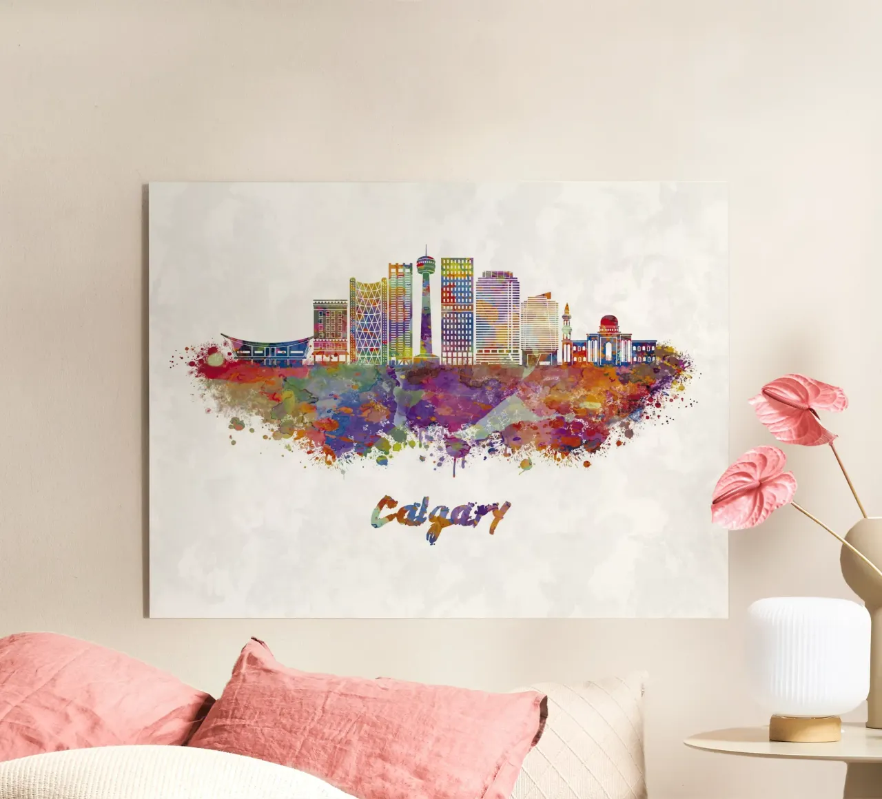 Lo skyline di Calgary in acquerello plexiglass da ARTVI-SHOP