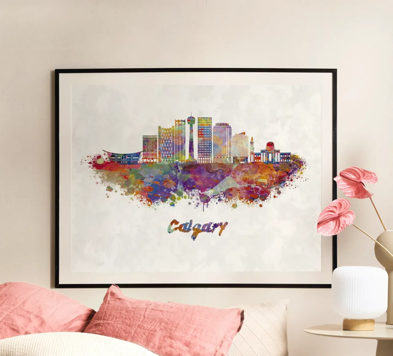 Lo skyline di Calgary in acquerello poster con telaio in plastica da 🎁 ARTVI-SHOP