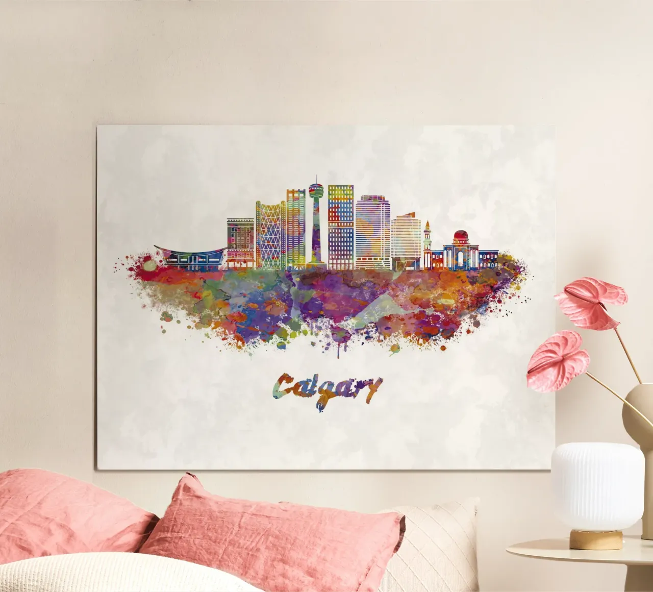 Lo skyline di Calgary in acquerello poster con telaio in plastica da 🎁 ARTVI-SHOP