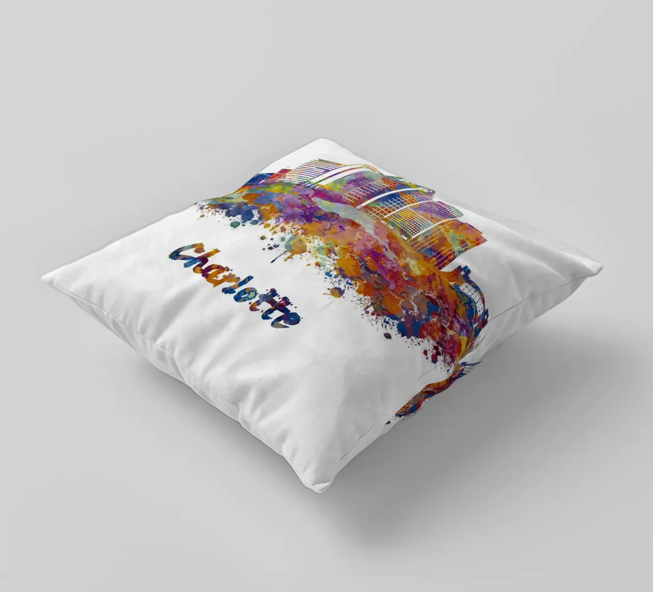 Lo skyline di Charlotte in acquerello cuscino da 🎁 ARTVI-SHOP