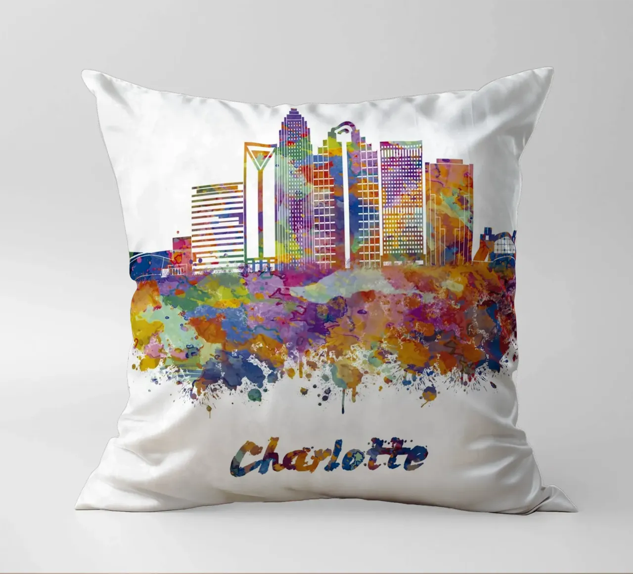 Lo skyline di Charlotte in acquerello cuscino da 🎁 ARTVI-SHOP