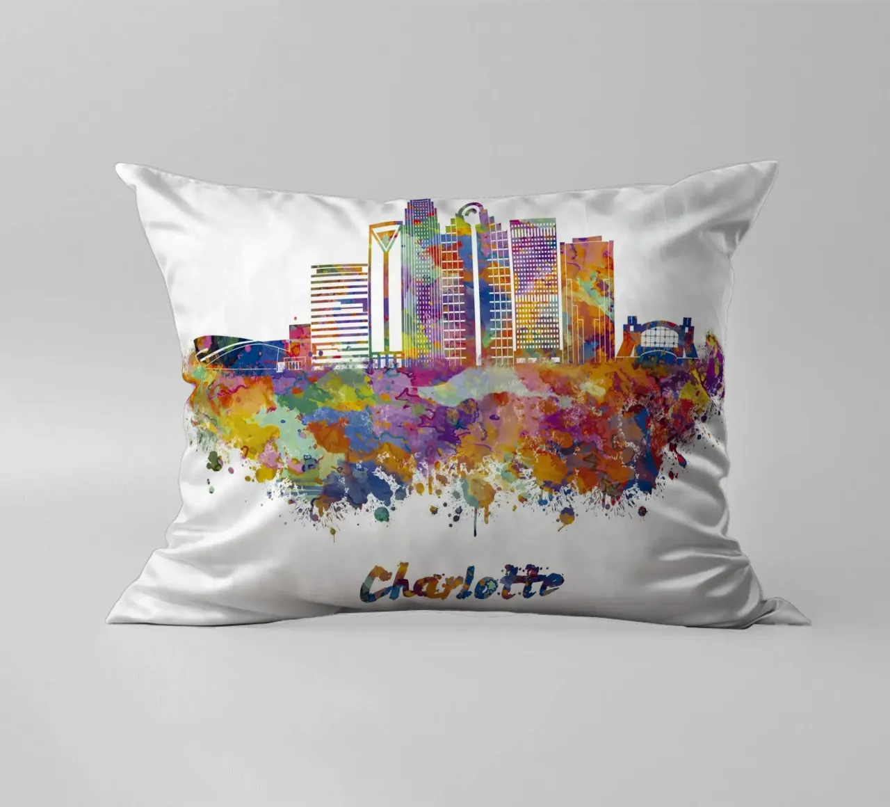 Lo skyline di Charlotte in acquerello cuscino da 🎁 ARTVI-SHOP