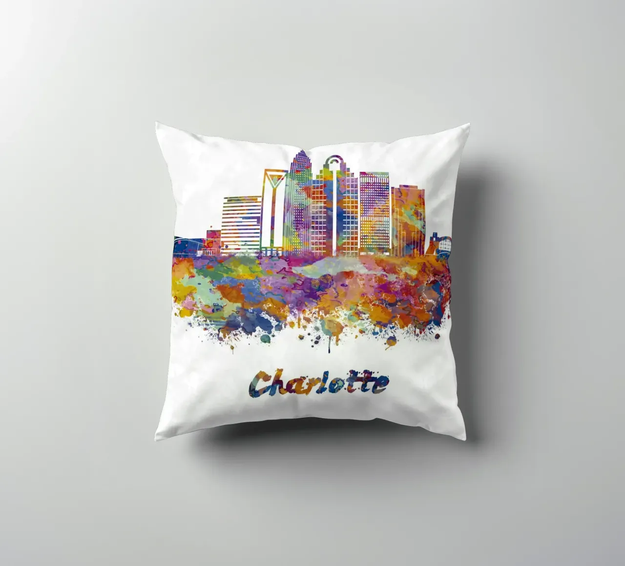 Lo skyline di Charlotte in acquerello cuscino da 🎁 ARTVI-SHOP