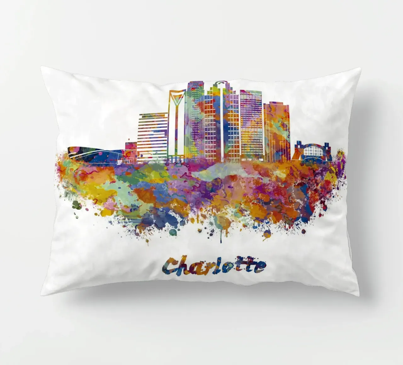 Lo skyline di Charlotte in acquerello cuscino da 🎁 ARTVI-SHOP