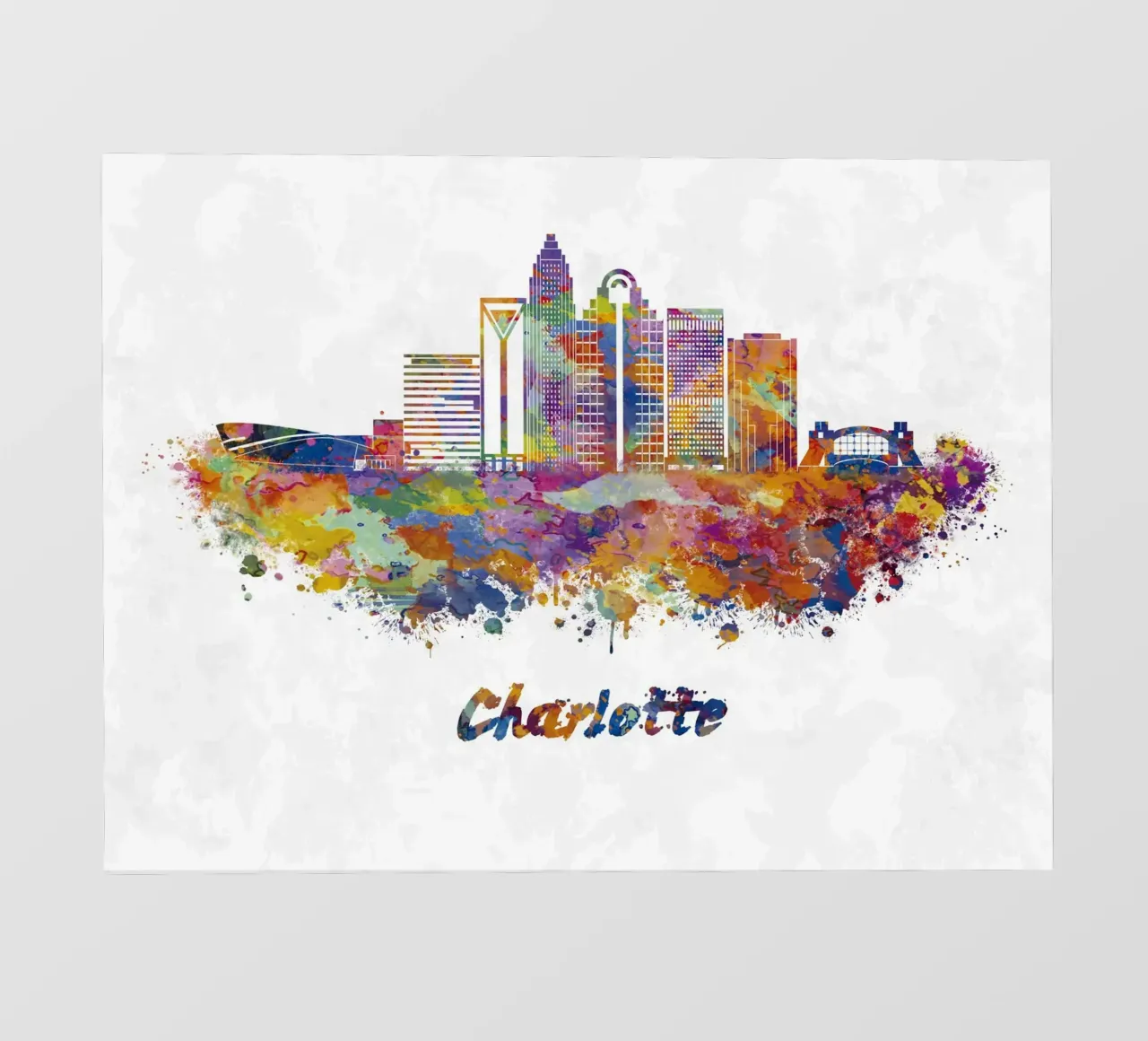 Lo skyline di Charlotte in acquerello telo in pvc da 🎁 ARTVI-SHOP