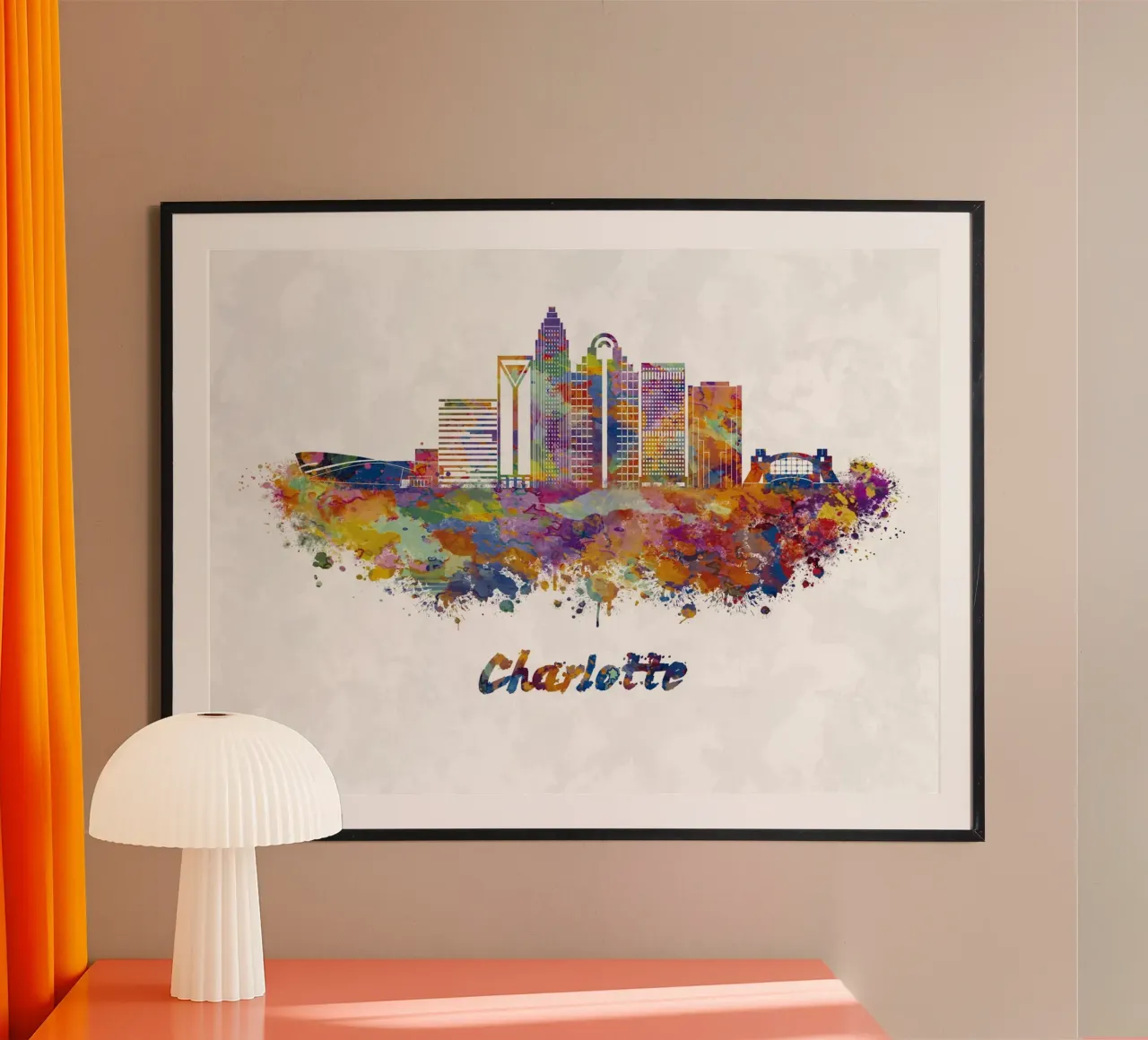 Lo skyline di Charlotte in acquerello poster da 🎁 ARTVI-SHOP