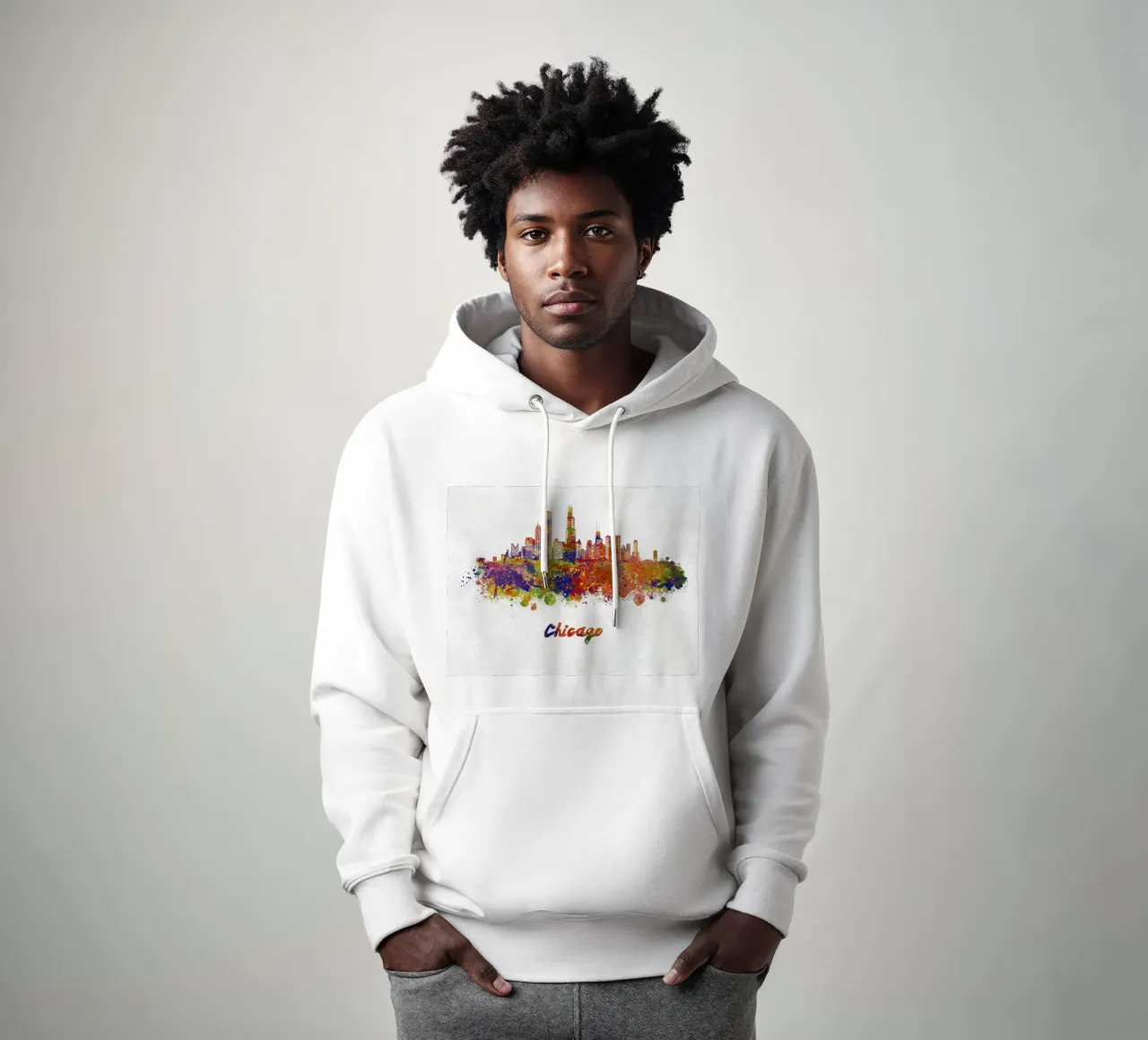 Lo skyline di Chicago in acquerello felpa con cappuccio da ARTVI-SHOP