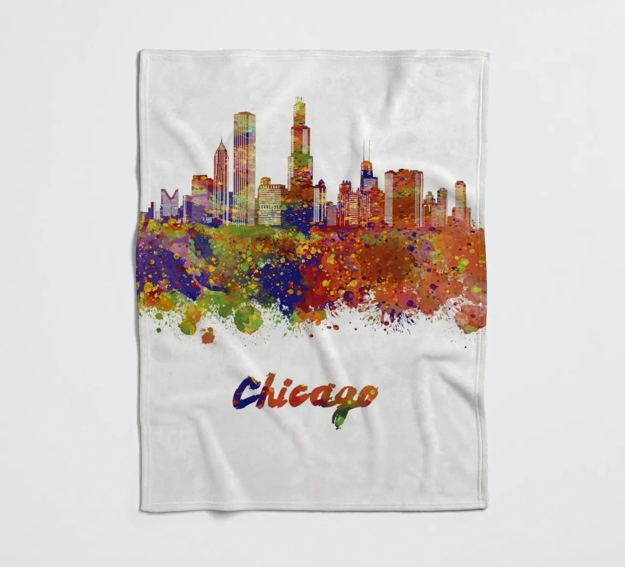 Lo skyline di Chicago in acquerello coperta in pile da 🎁 ARTVI-SHOP