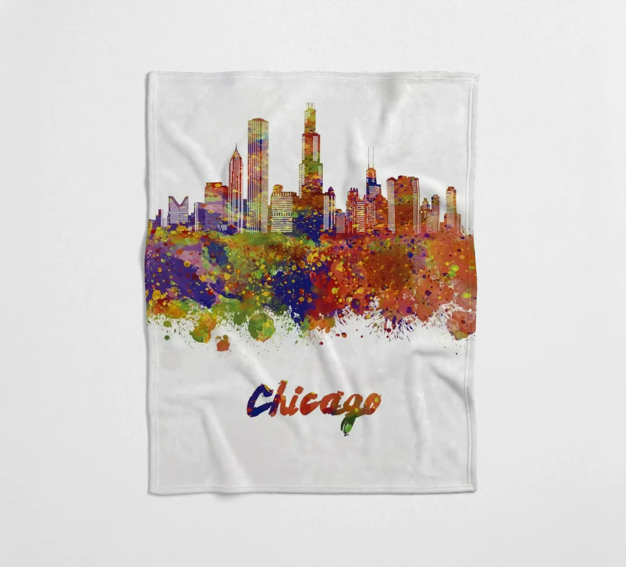 Lo skyline di Chicago in acquerello coperta in pile da 🎁 ARTVI-SHOP