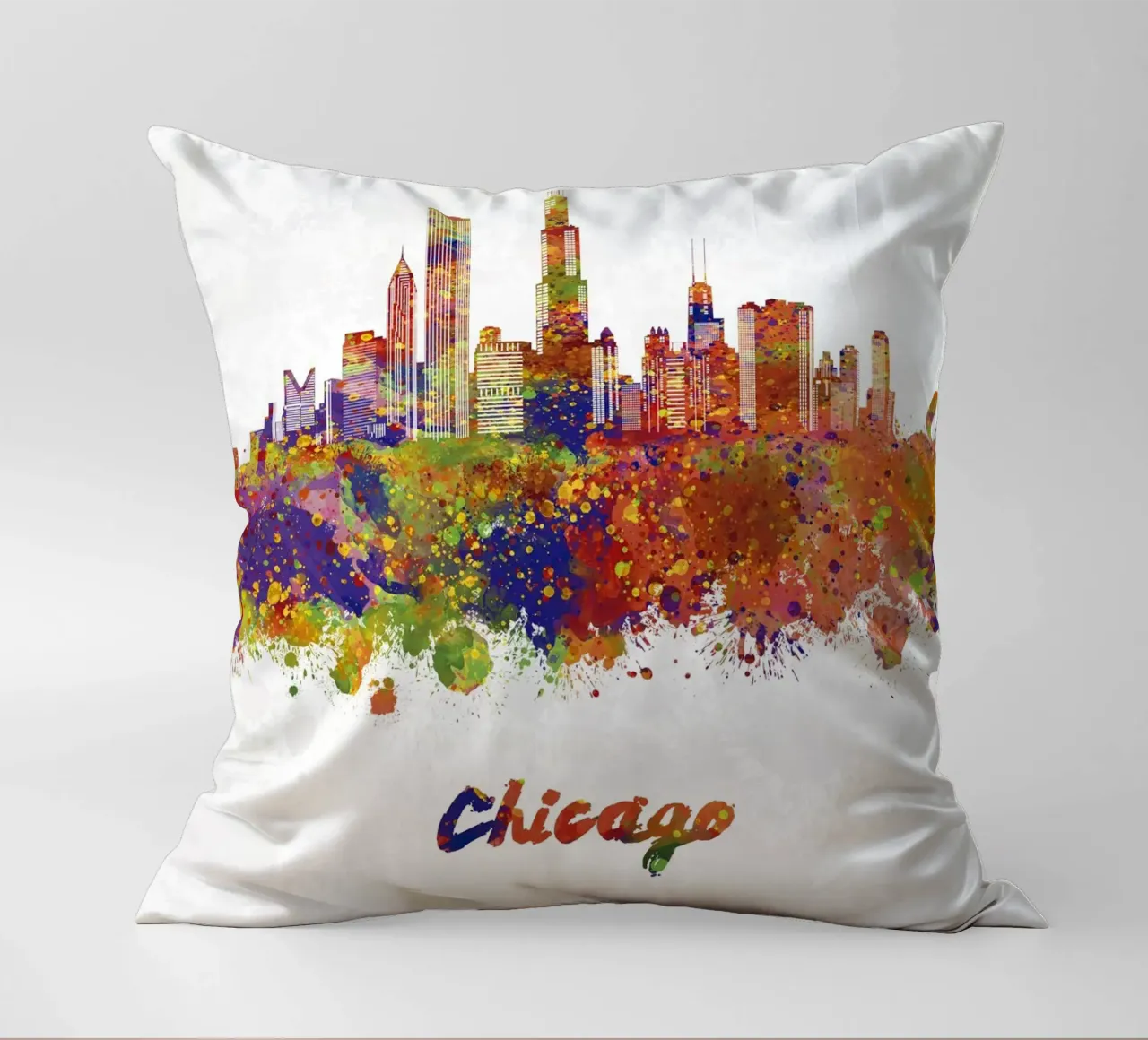 Lo skyline di Chicago in acquerello cuscino da 🎁 ARTVI-SHOP