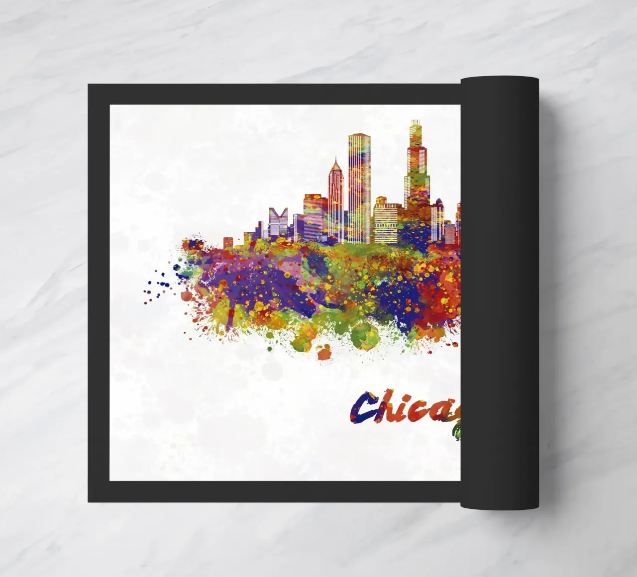 Lo skyline di Chicago in acquerello zerbino da 🎁 ARTVI-SHOP