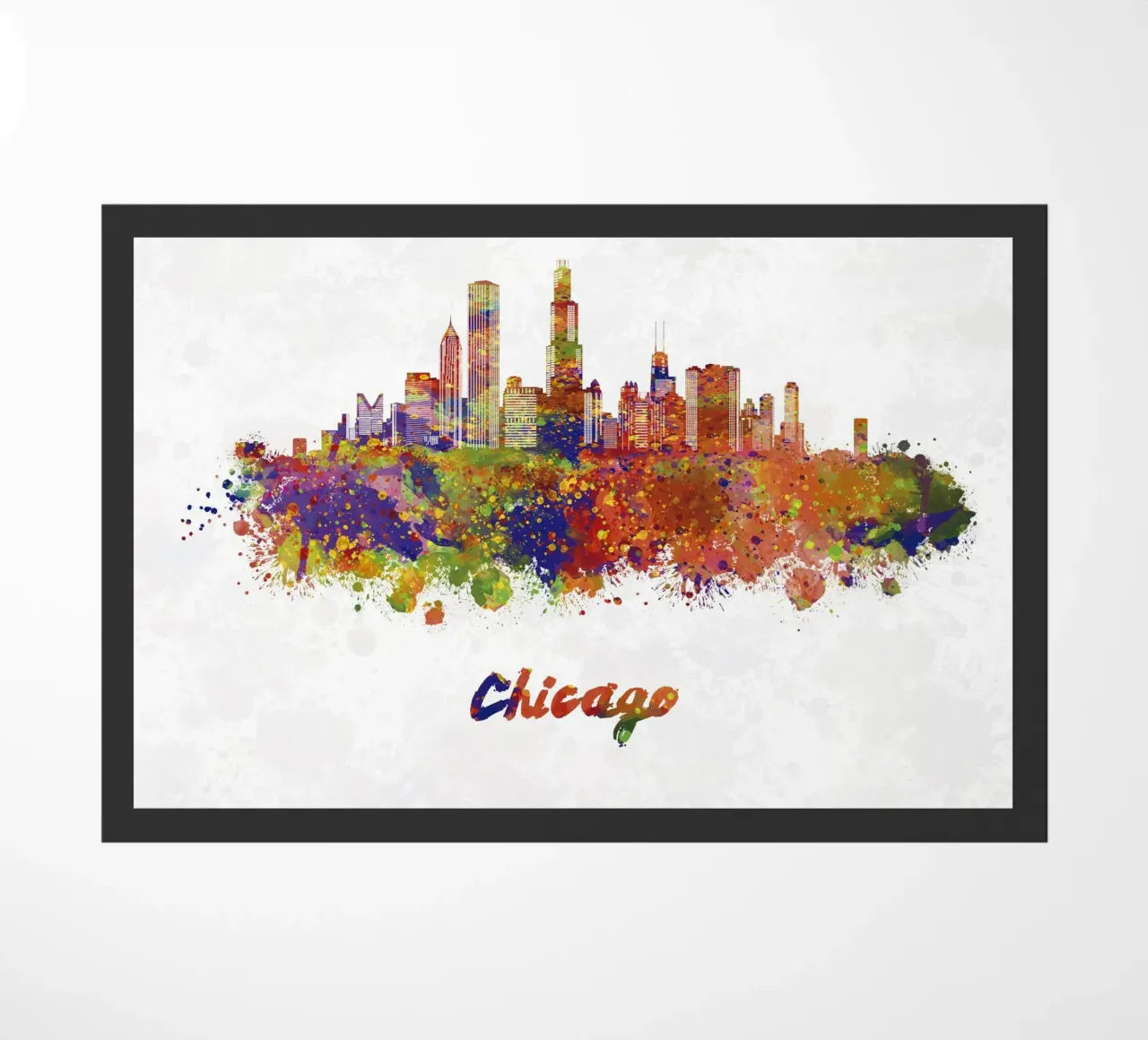 Lo skyline di Chicago in acquerello zerbino da 🎁 ARTVI-SHOP