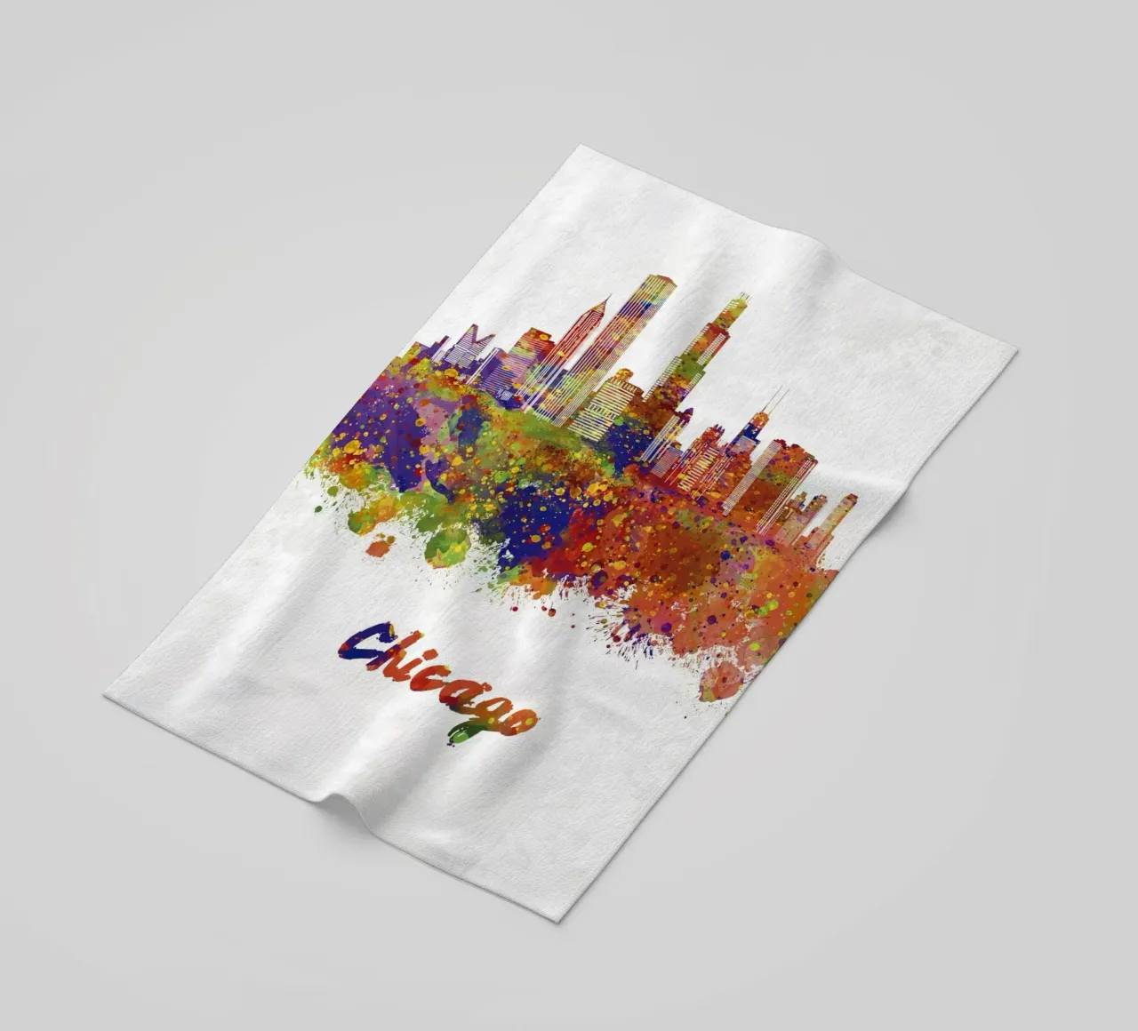 Lo skyline di Chicago in acquerello telo mare da 🎁 ARTVI-SHOP