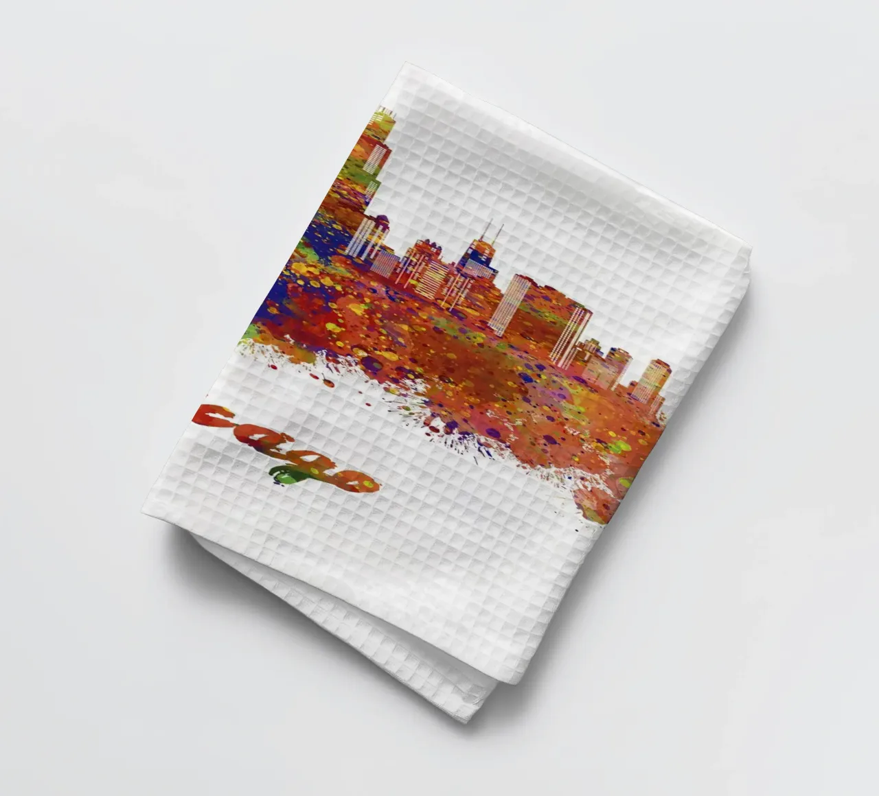 Lo skyline di Chicago in acquerello canovaccio da cucina da 🎁 ARTVI-SHOP