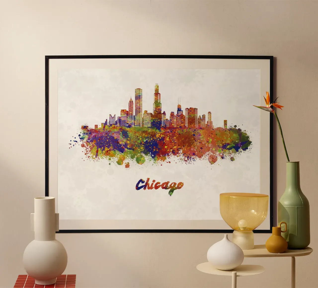 Lo skyline di Chicago in acquerello carta hahnemühle da 🎁 ARTVI-SHOP