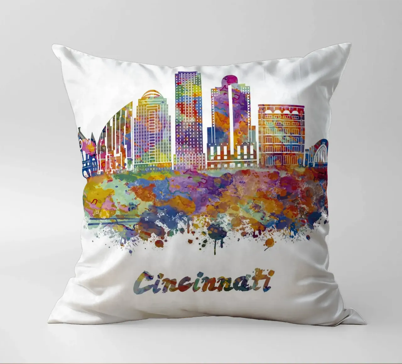 Lo skyline di Cincinnati in acquerello cuscino da ARTVI-SHOP