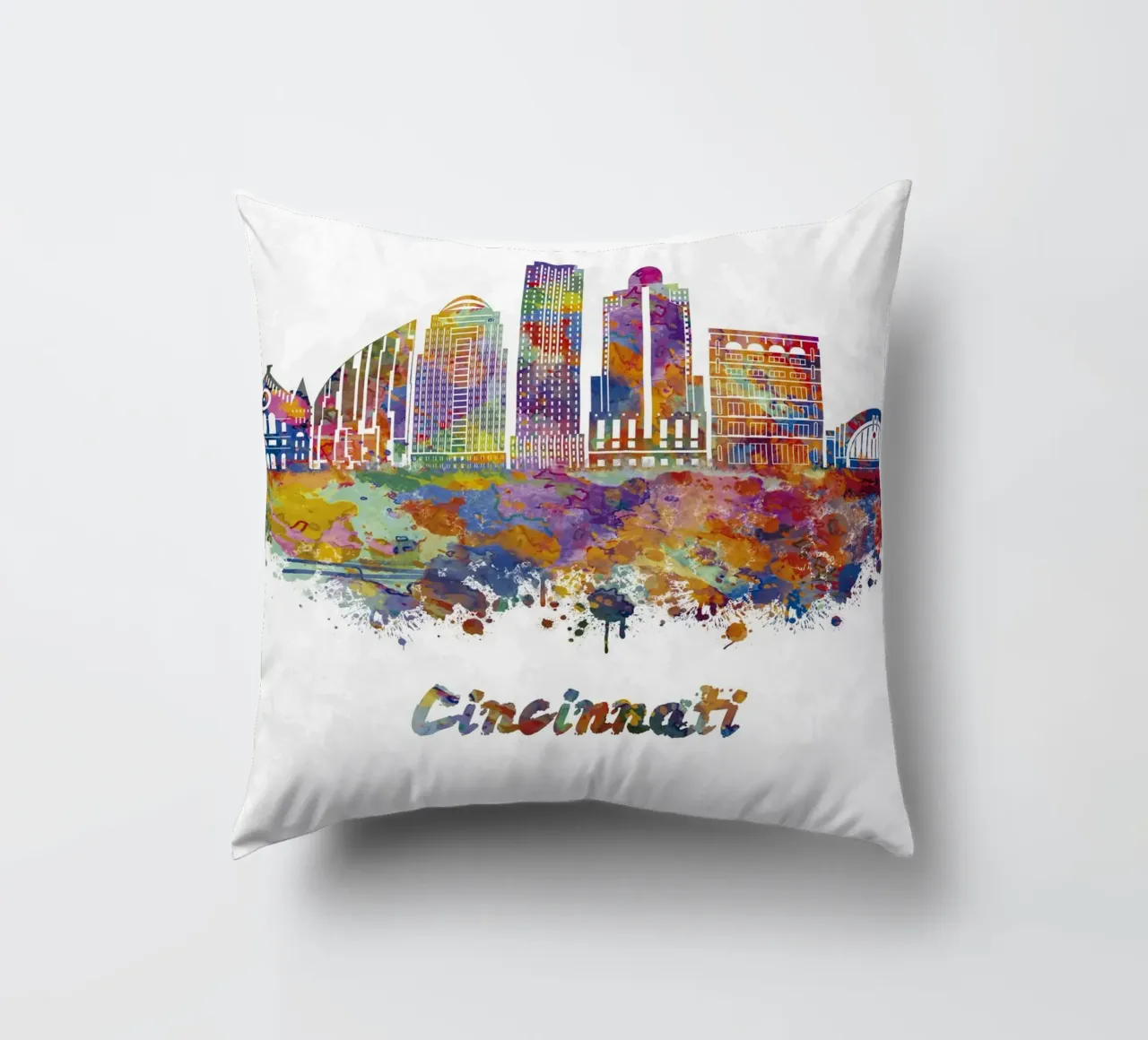 Lo skyline di Cincinnati in acquerello cuscino da ARTVI-SHOP