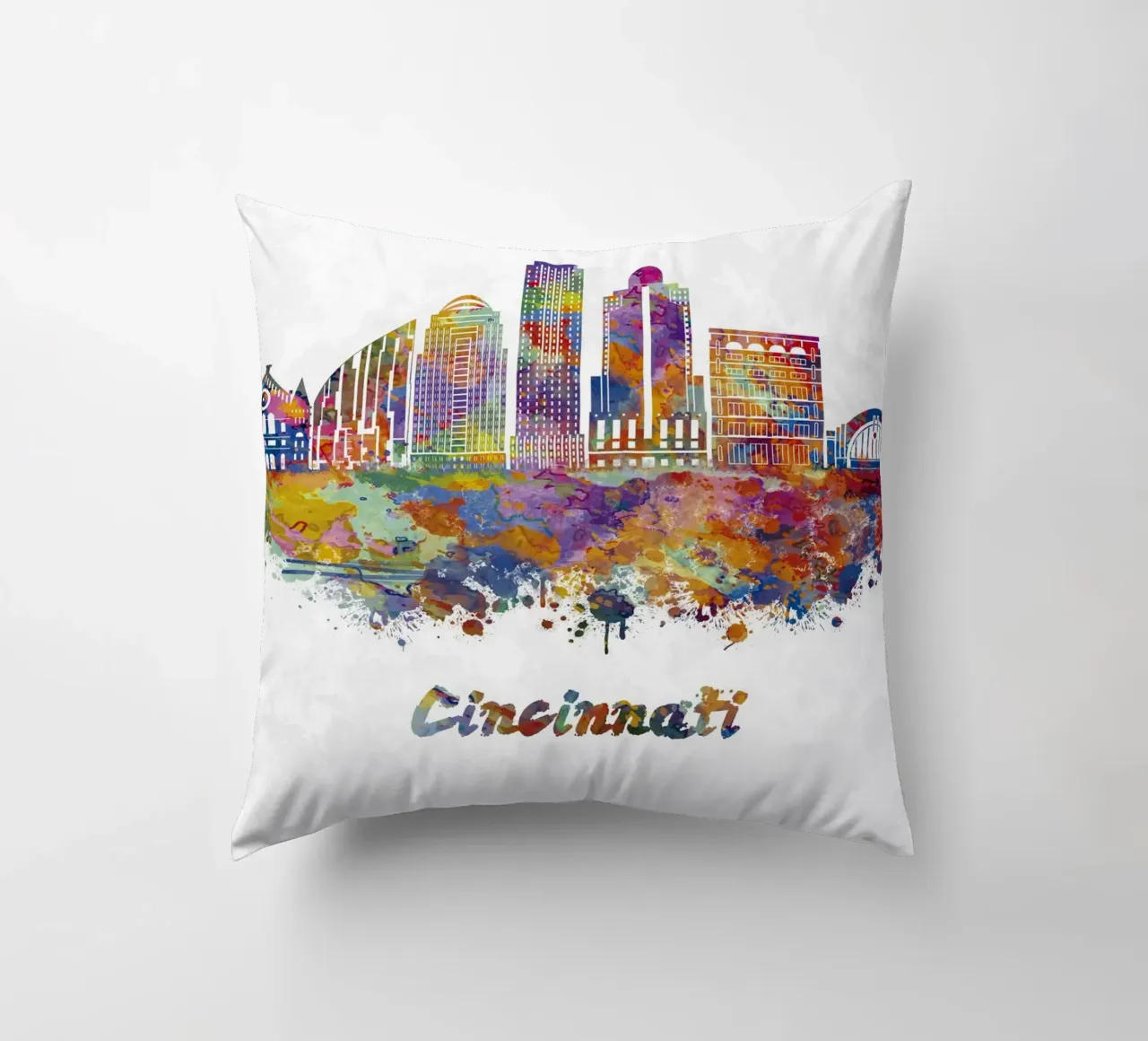Lo skyline di Cincinnati in acquerello cuscino da ARTVI-SHOP