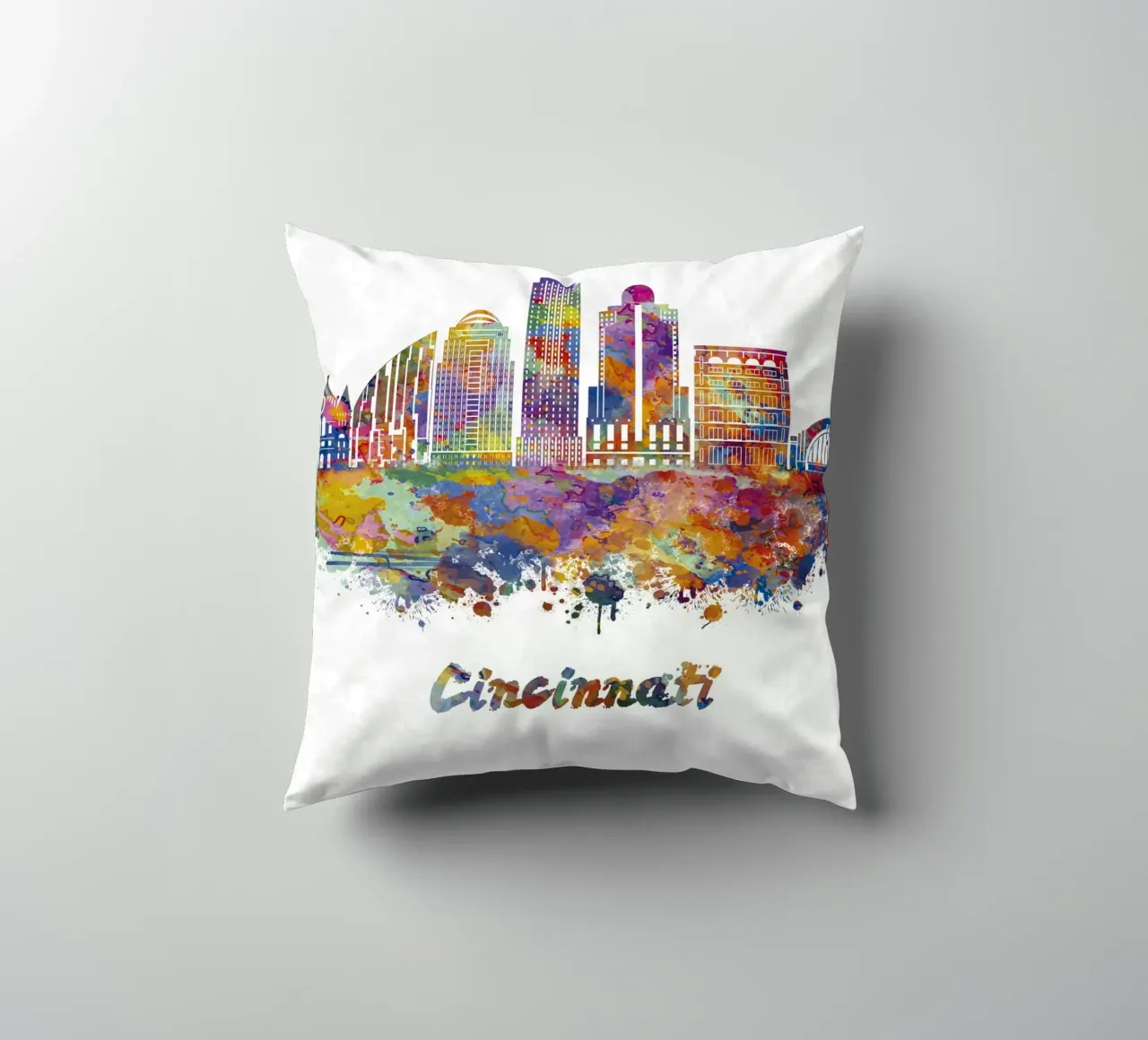 Lo skyline di Cincinnati in acquerello cuscino da ARTVI-SHOP