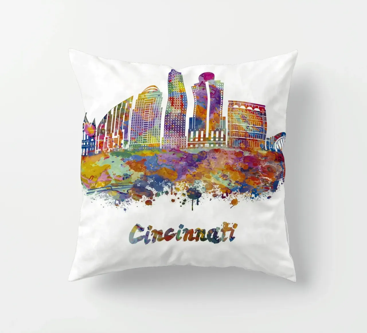 Lo skyline di Cincinnati in acquerello cuscino da ARTVI-SHOP