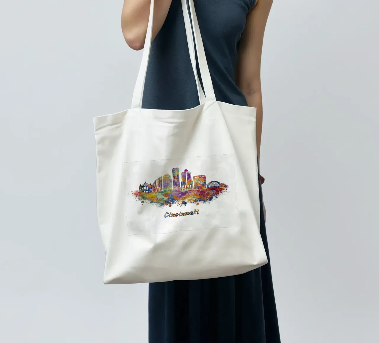 Lo skyline di Cincinnati in acquerello borsa in juta da 🎁 ARTVI-SHOP