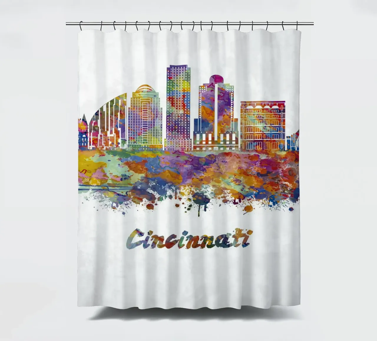 Lo skyline di Cincinnati in acquerello tenda da doccia da 🎁 ARTVI-SHOP