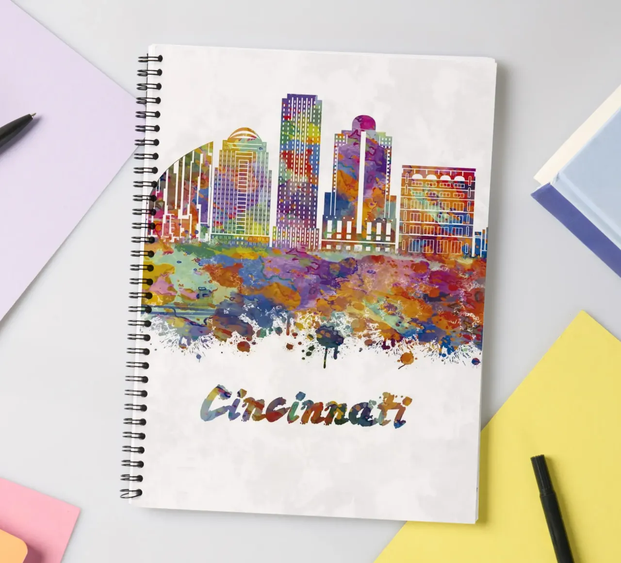 Cincinnati skyline in watercolor spiral notebook by 🎁 ARTVI-SHOP