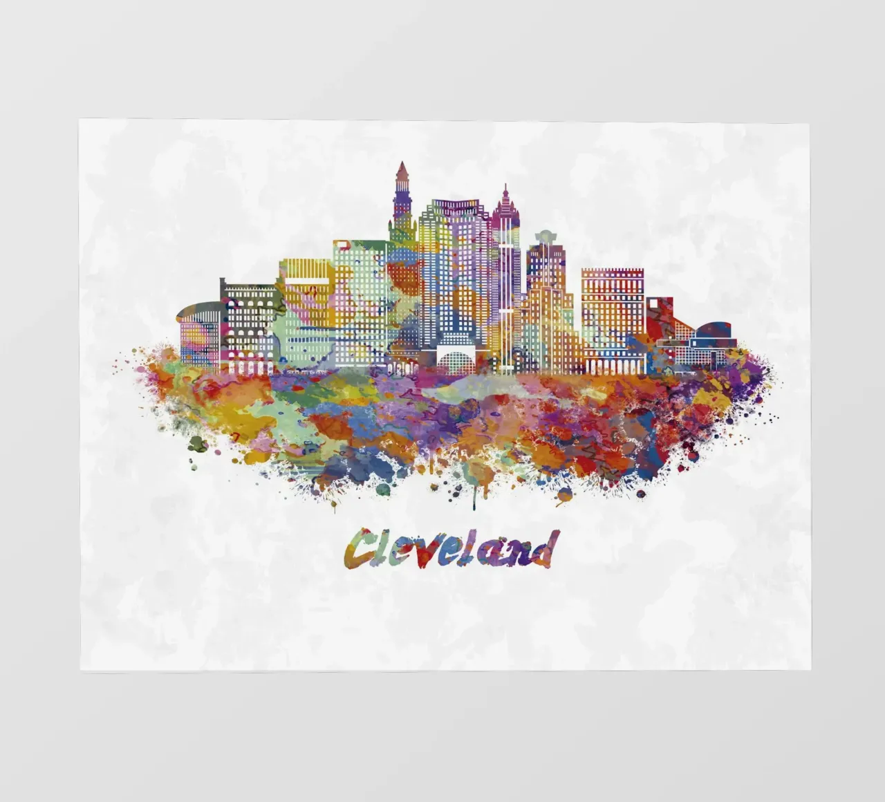 Lo skyline di Cleveland in acquerello pellicola backlit da 🎁 ARTVI-SHOP