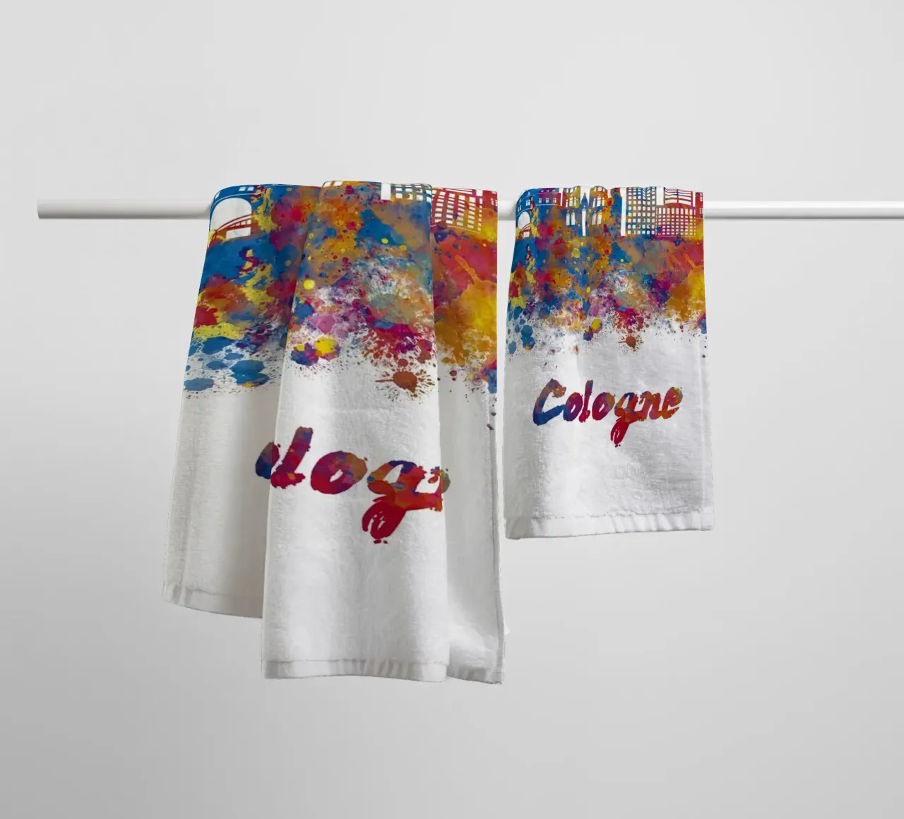 Lo skyline di Colonia in acquerello asciugamano da bagno da 🎁 ARTVI-SHOP