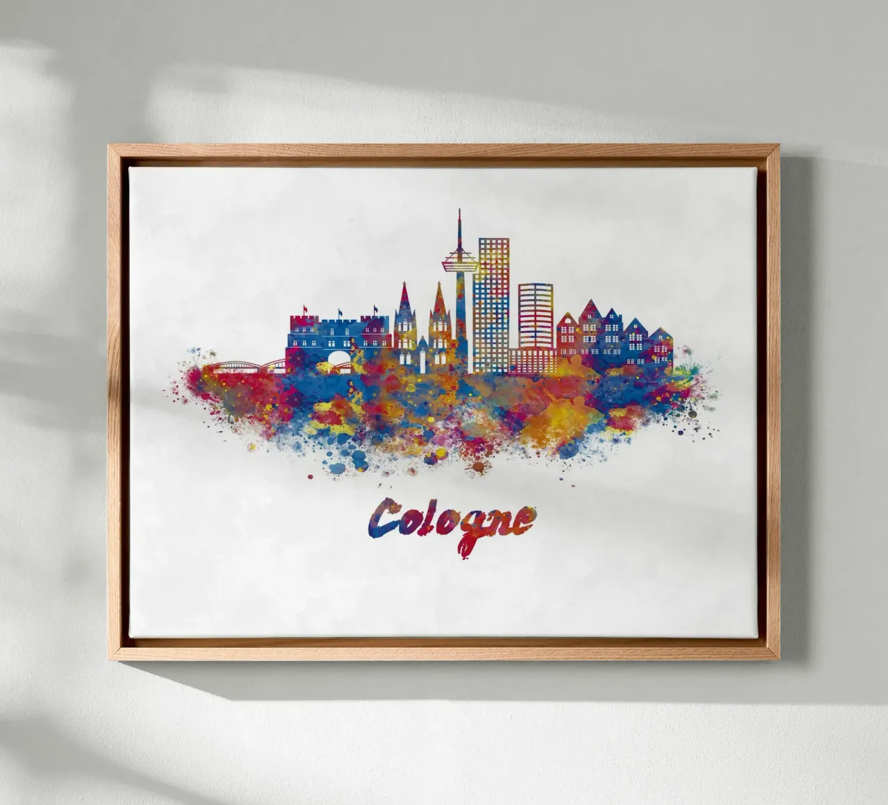 Lo skyline di Colonia in acquerello tela con Cornice a cassetta da 🎁 ARTVI-SHOP