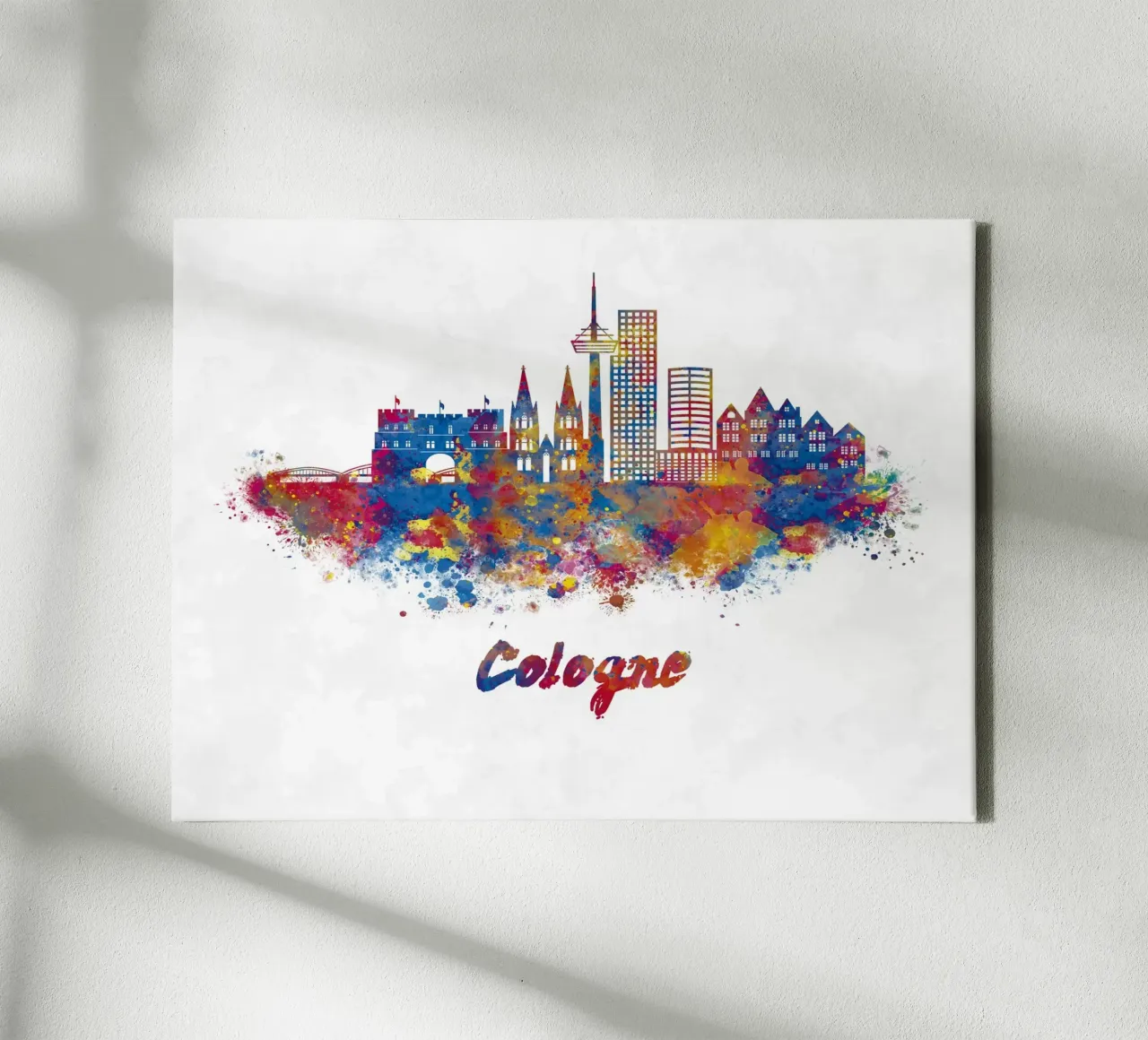 Lo skyline di Colonia in acquerello tela con Cornice a cassetta da 🎁 ARTVI-SHOP