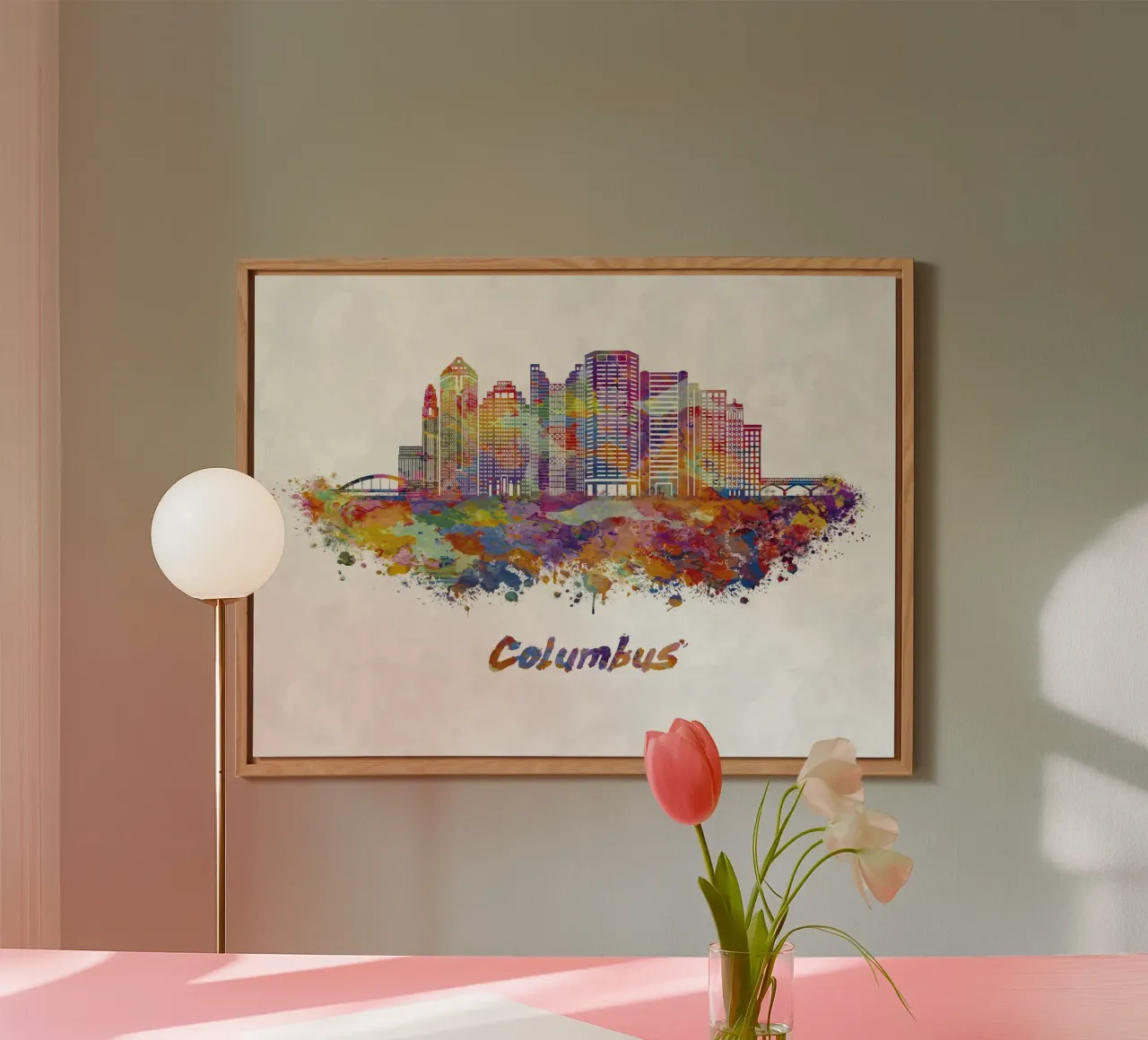 Lo skyline di Colombo in acquerello alluminio dibond da ARTVI-SHOP