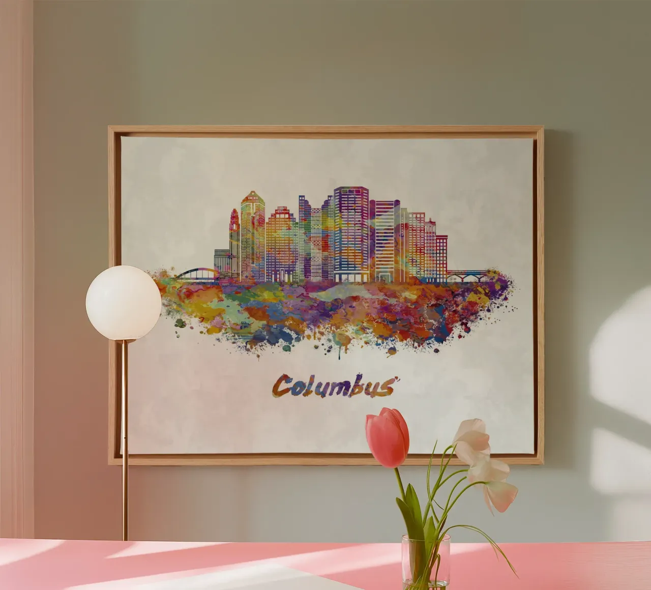 Lo skyline di Colombo in acquerello tela con Cornice a cassetta da 🎁 ARTVI-SHOP